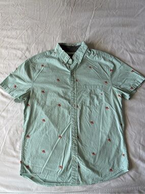 J. Crew Mint Short-Sleeve Button-Down Shirt with Red Embroidery